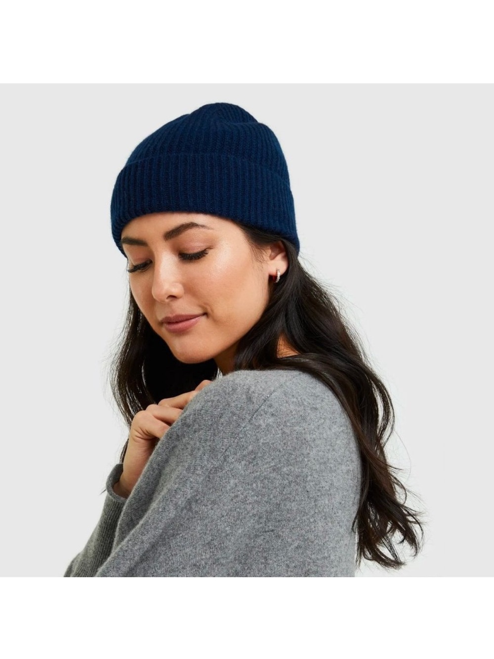 Quince Mongolian Cashmere Ribbed Unisex Beanie in Navy Blue